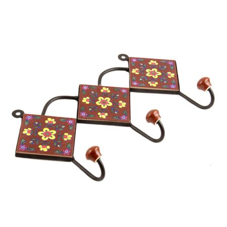 Brown Yellow Floral Tiles Hook